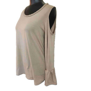 NY Collection Beige Cold Shoulder Long Sleeve Blouse Small